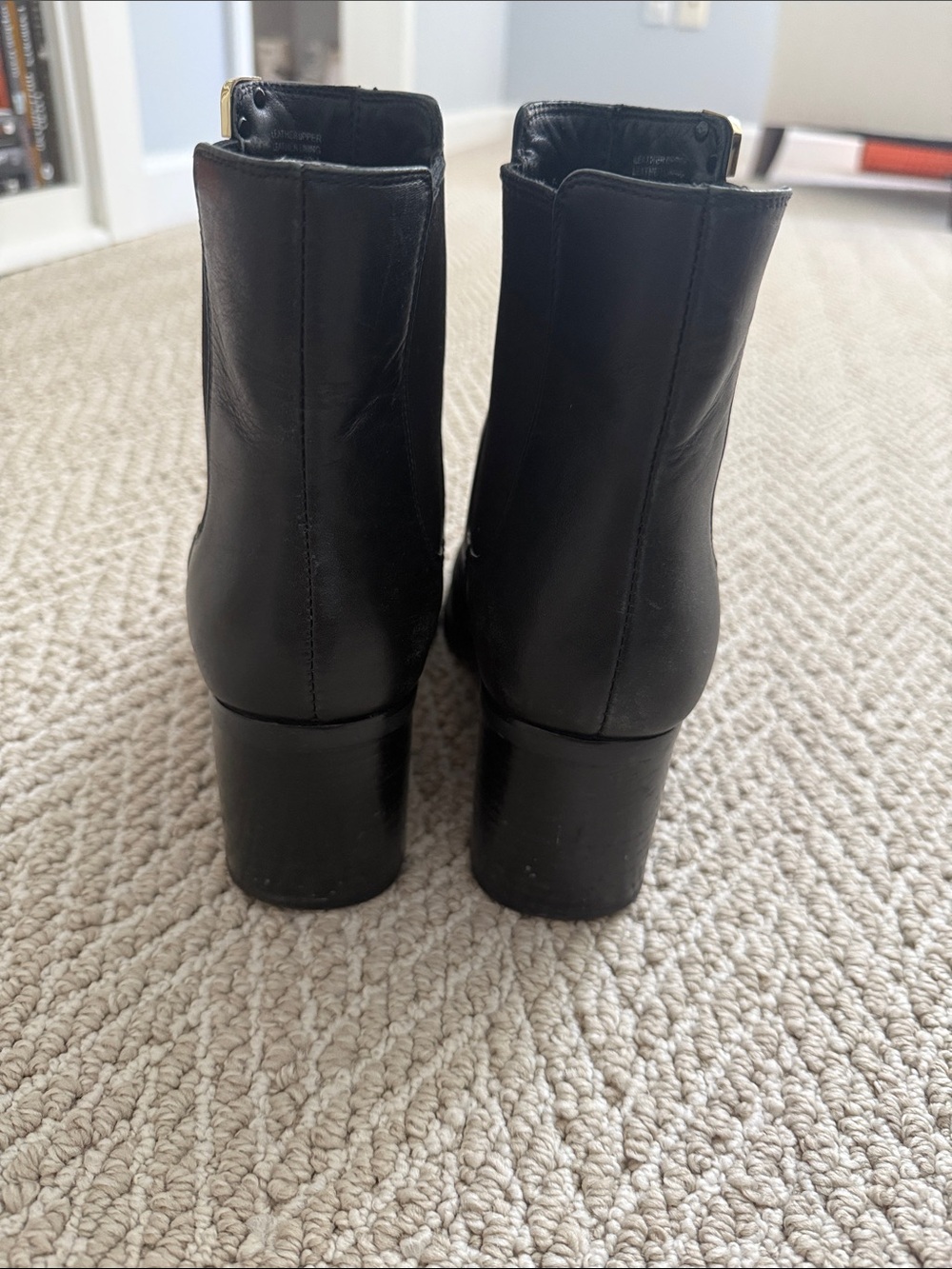 Tory Burch Black Leather Ankle Booties with Gold Logo Accent - Picture 3 of 3